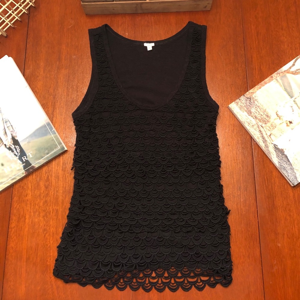 J. Crew Scallop Overlay Black Sleeveless Top